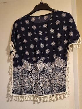 Women’s Navy Blue Tassel Boho Top - Brand Not Shown